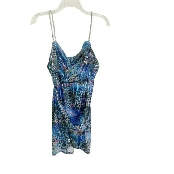 ASOS Design Sequin Diamante Strap Mini Dress blue snake print Size 0 NWT - Picture 5 of 15